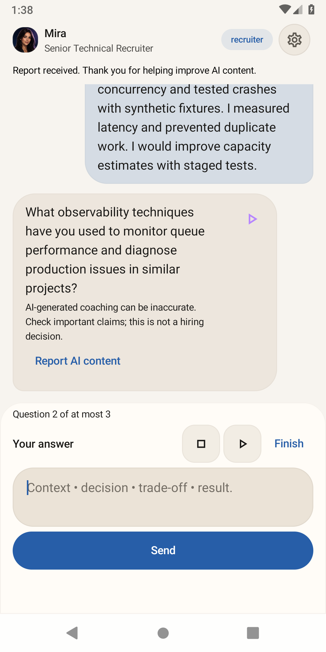 The next question in the same synthetic practice interview